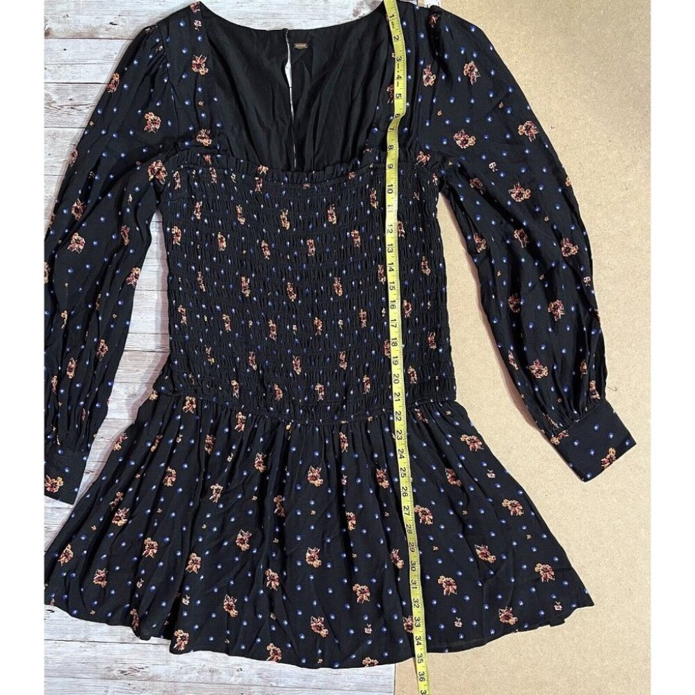 Free People Mini Dress Medium Black Blue Long Sleeves - Picture 11 of 13